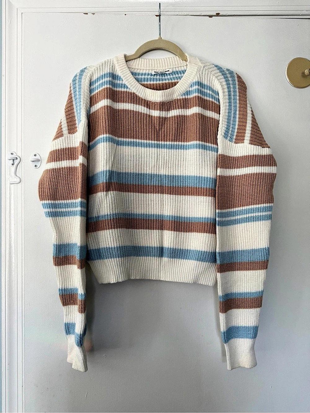 Newbury Kustom Striped Crewneck Sweater in Blue & Brown Size Medium